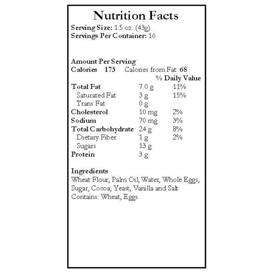 Green's Chocolate Babka nutritional label