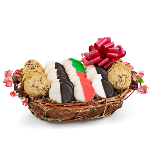 Holiday Greetings Cookie Gift Basket - Red, White & Green