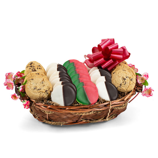 Holiday Greetings Cookie Gift Basket - Red & Green