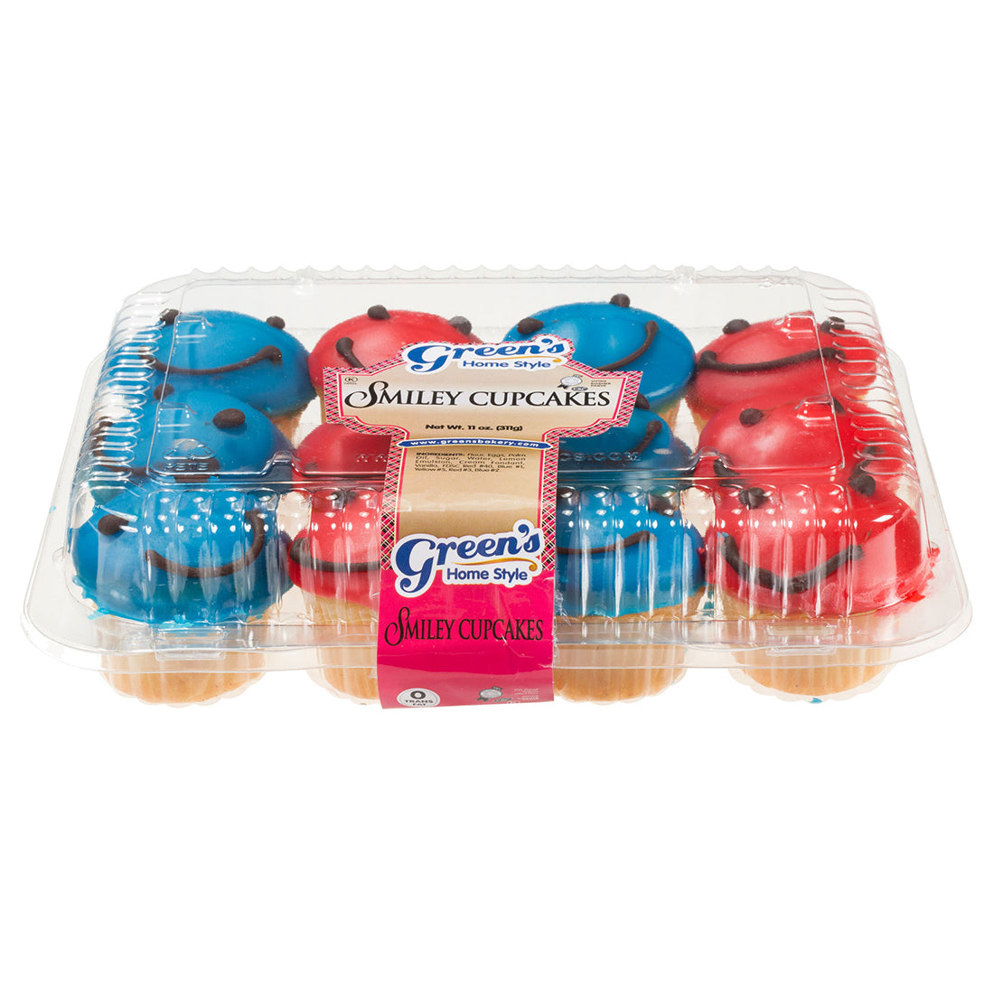 1 Dozen Mini Smiley Cupcakes - Red & Blue